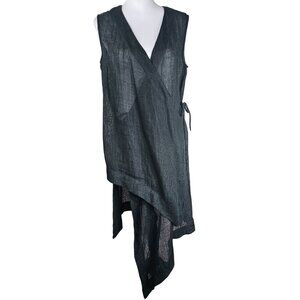 PUA Naturally Hand Woven Linen Wrap Long Cardigan S Black Lagenlook Asymmetrical